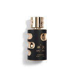 Black and gold perfume bottle with 'Rumz Al Asad' branding on a white background and a product of shaikh saeed perfumes